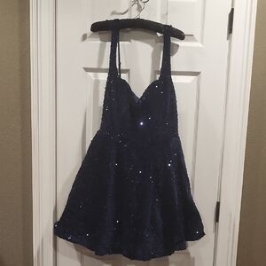 Elegant Navy Sequin Prom Dress